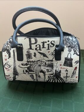 Paris Print Dome Satchel Handbag - Black & White